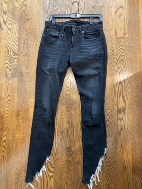R13 Black Skinny Jeans with Frayed Asymmetric Hem